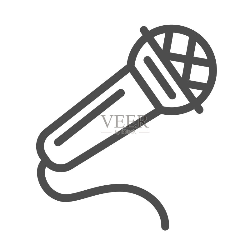麦克风线性图标,音乐节概念,白色背景上的麦克风标志,用于移动概念和网页设计的复古麦克风轮廓图标,矢量图形图标素材