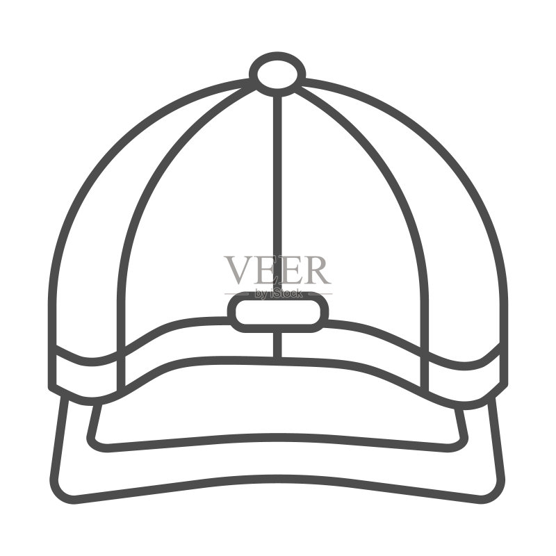 棒球帽细线图标,头饰概念,白色背景上的棒球帽标志,用于移动概念和网页设计的轮廓风格运动帽图标。矢量图形。图标素材