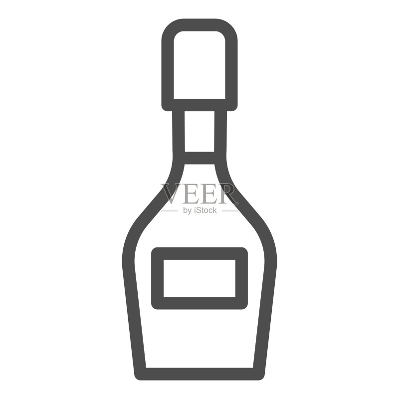香槟酒瓶线条图标,酒精饮料概念,白色背景上的香槟标志,移动概念和网页设计的轮廓风格酒瓶图标,矢量图形图标素材
