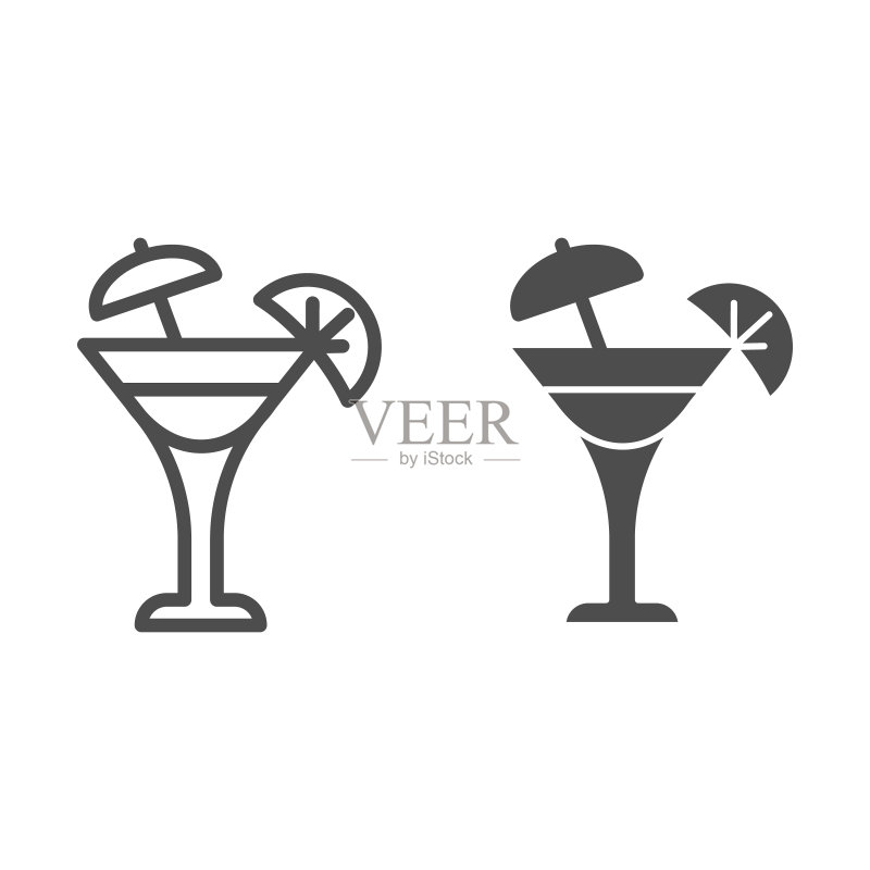 柠檬雨伞鸡尾酒杯线条图标,饮品概念图标素材