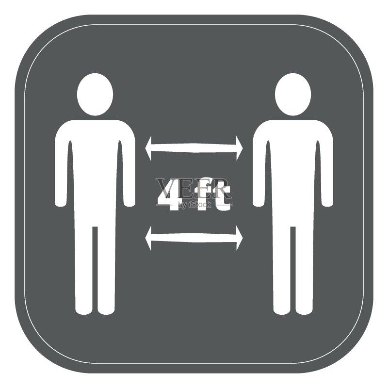 保持社交距离提示:4米间距,灰色背景图标素材