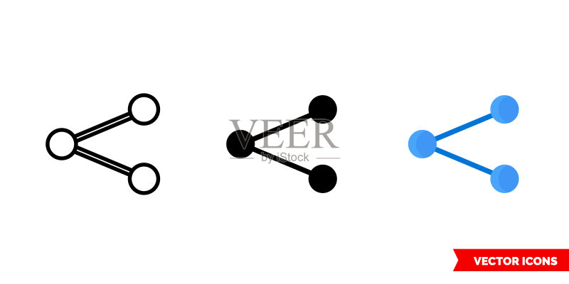 三种类型的分享图标。孤立矢量符号图标素材