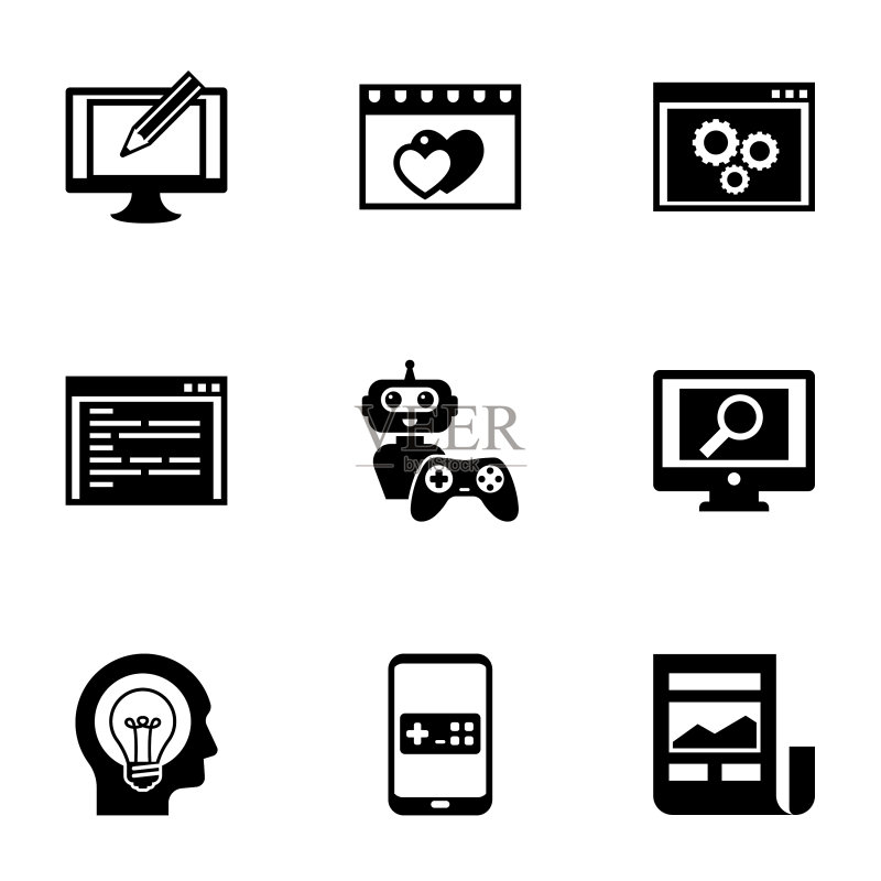 白色背景上的9个App图标图标素材