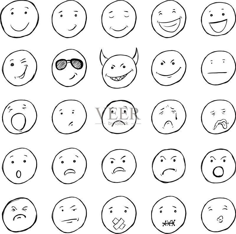 表情符号表情笑脸素描套装图标素材