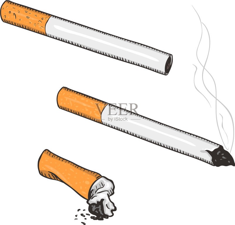 带过滤嘴的卡通香烟套装图标素材