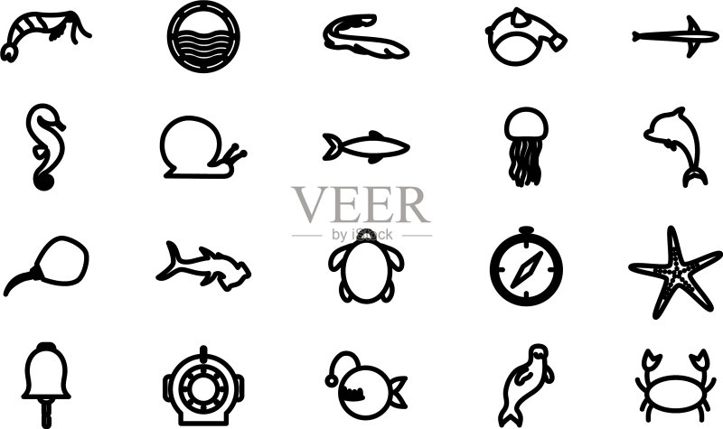 海洋生物轮廓风格图标集图标素材