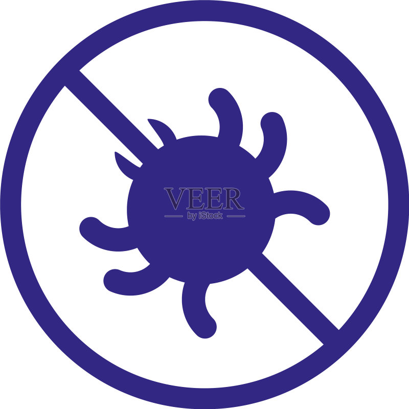 带有病毒颗粒图标的加粗禁止标志图标素材