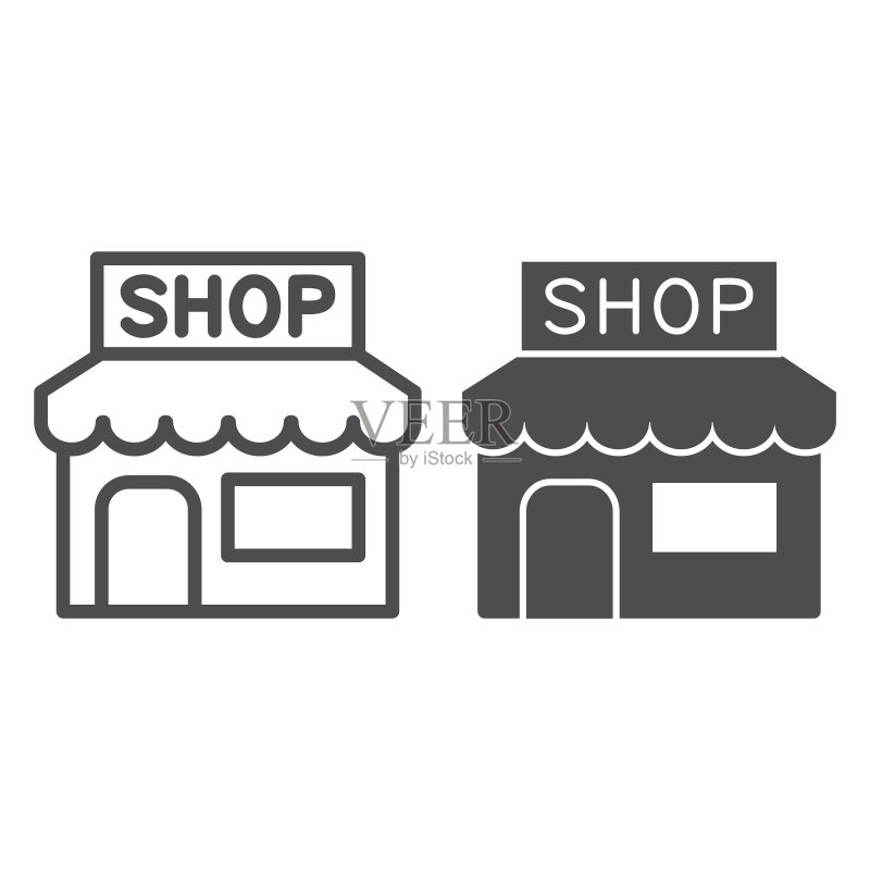 商店线性图标,街头市场概念,白色背景上的展示亭标志,用于移动概念和网页设计的商店轮廓图标。矢量图形。图标素材