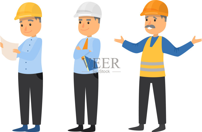 工作中佩戴防护头盔的建筑工人图标素材