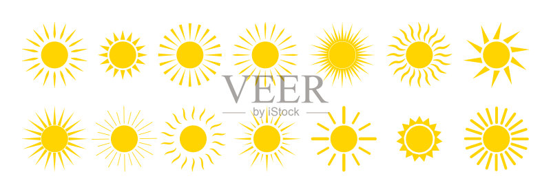 太阳图标:黄色夏季日出日落卡通阳光标志矢量图图标素材