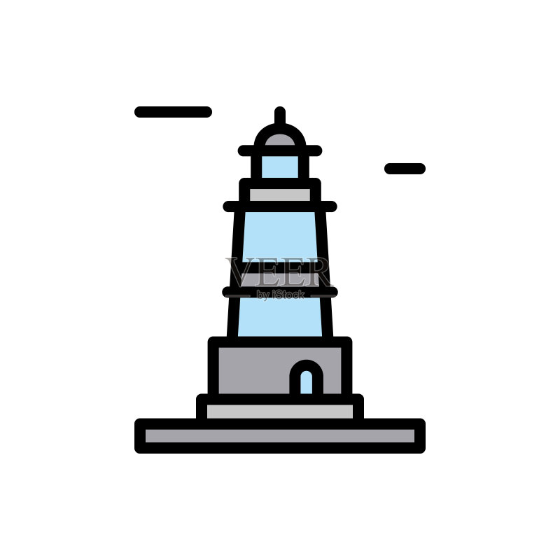 导航灯塔图标。简单的颜色与灯塔图标的轮廓矢量元素,用于UI和UX,网站或移动应用程序图标素材