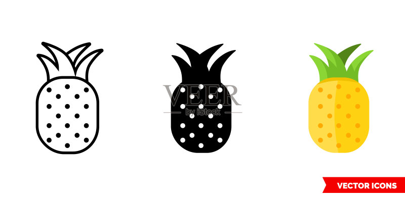 3种类型的菠萝图标,孤立矢量符号图标素材