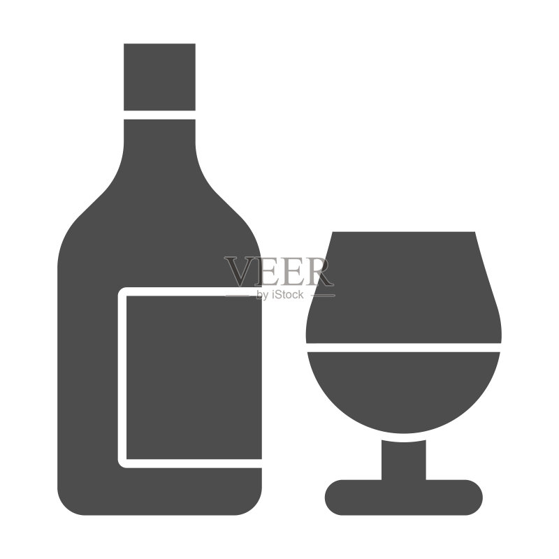 葡萄酒瓶和玻璃杯矢量图标图标素材