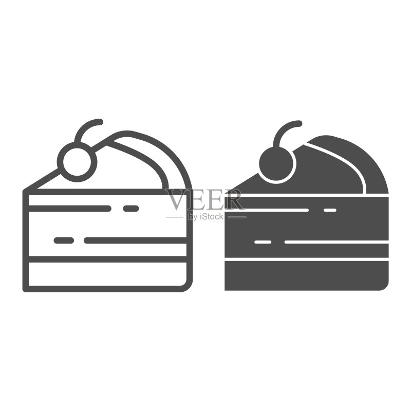 蛋糕切块线条图标:街头食品樱桃派概念图标素材