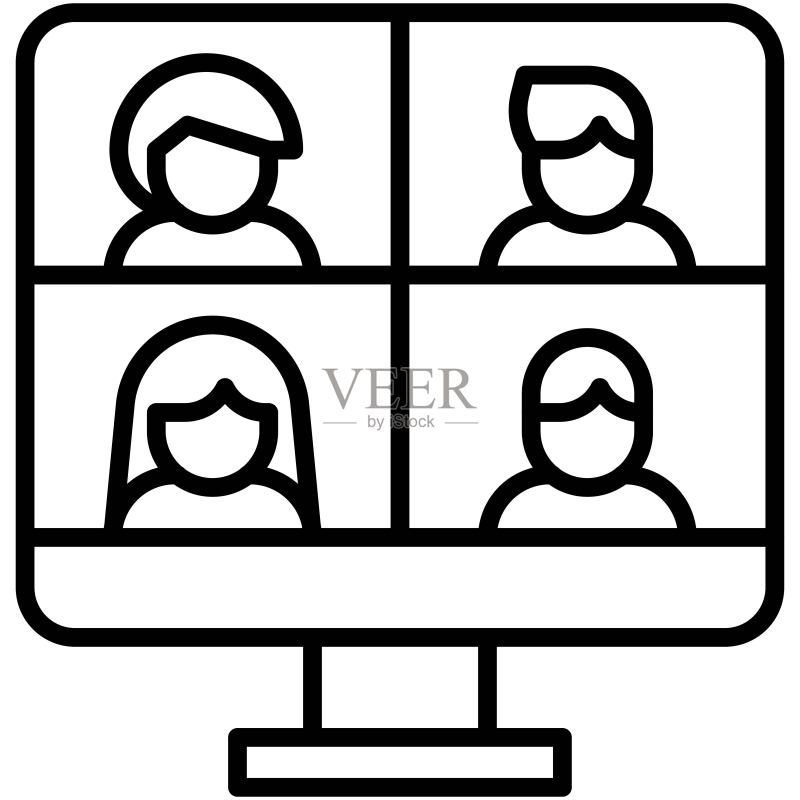 视频会议、远程办公图标矢量插图图标素材