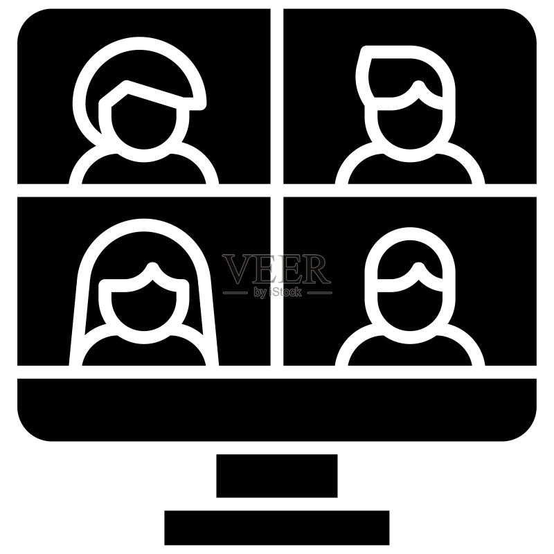 视频会议、远程办公图标矢量插图图标素材