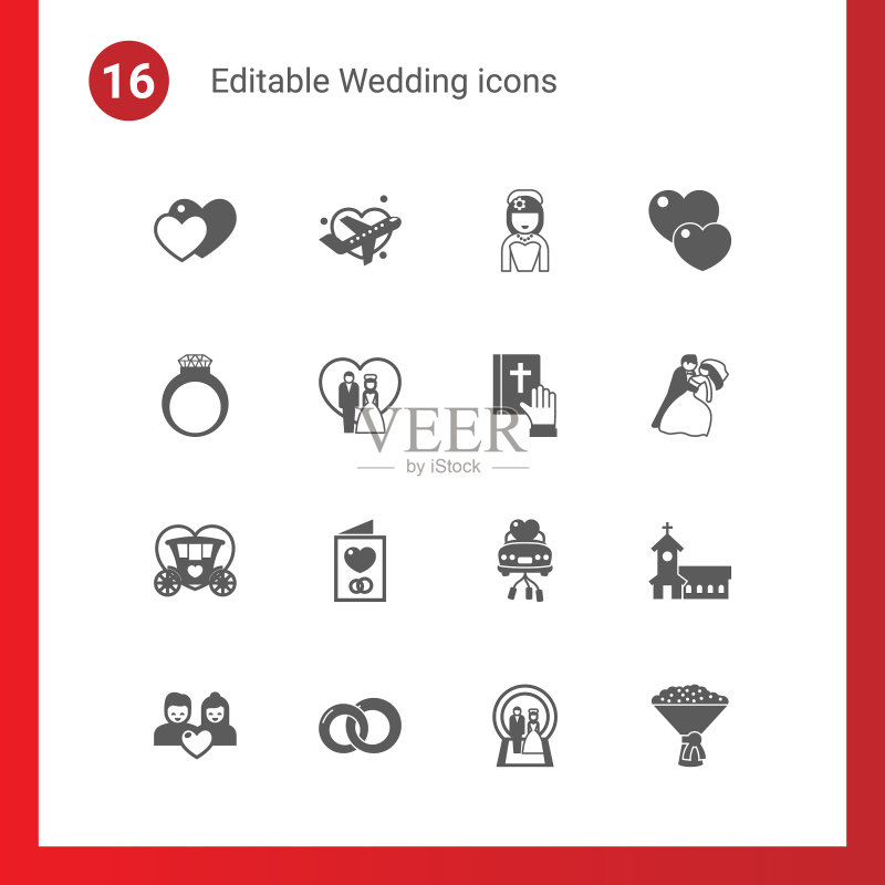 16个婚礼填充图标集(图标隔离)图标素材