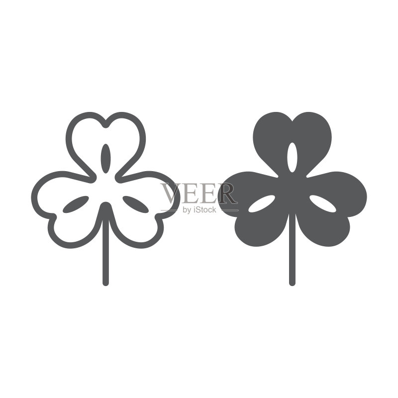三叶草线条和标志图标,圣帕特里克节图标素材