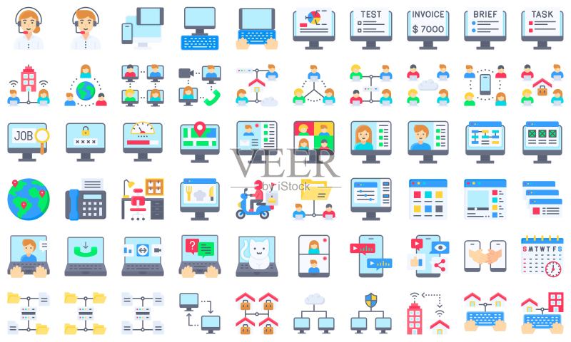 远程办公扁平图标集(矢量图)图标素材