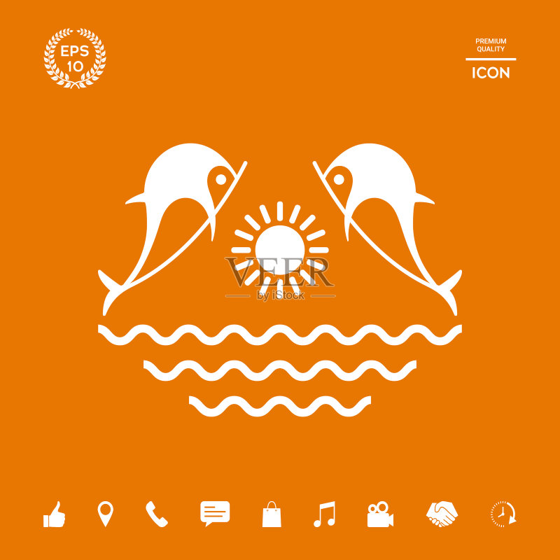 海豚与阳光海浪-Logo图形元素图标素材