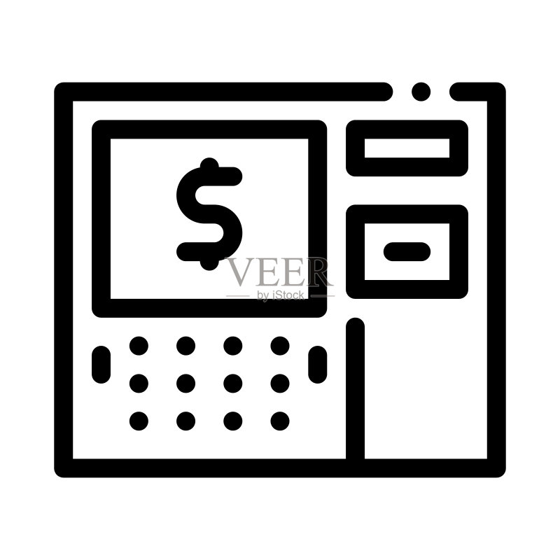 ATM机显示图标矢量轮廓插图图标素材