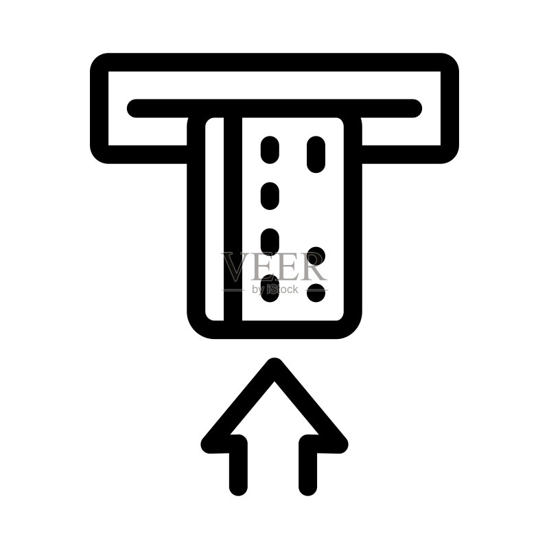 银行终端图标矢量轮廓插图中的卡片插入图标素材