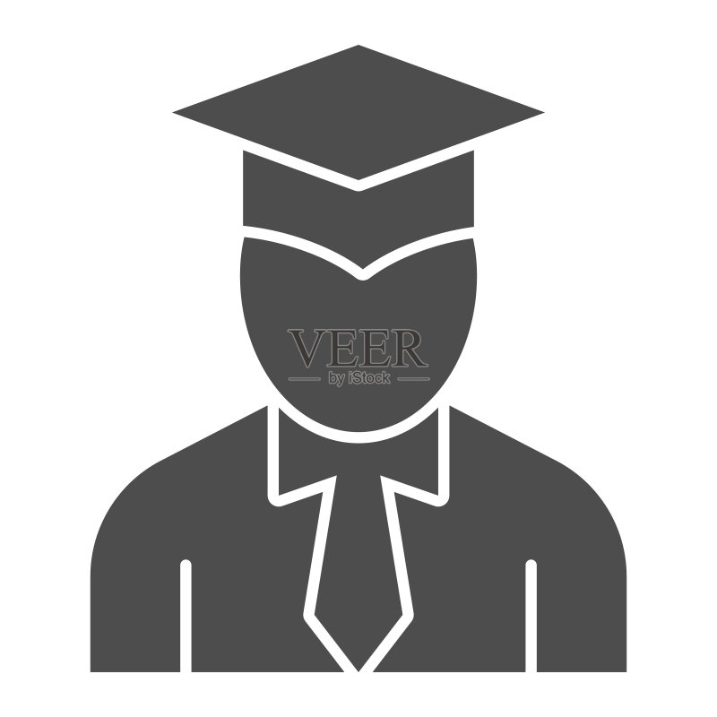戴学士帽的毕业学生实心图标图标素材