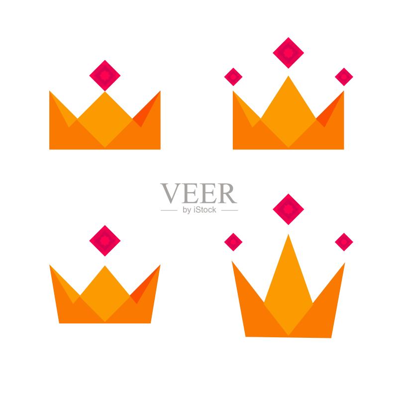 皇冠国王皇家图标logo矢量图或优质金色奖励创意扁平卡通插图符号骑士珠宝标志现代几何设计概念图标素材
