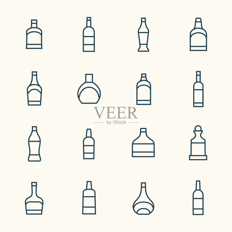 各种酒瓶线性图标图标素材