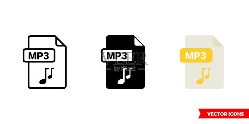 3种类型的MP3文件图标,独立矢量标志符号图标素材