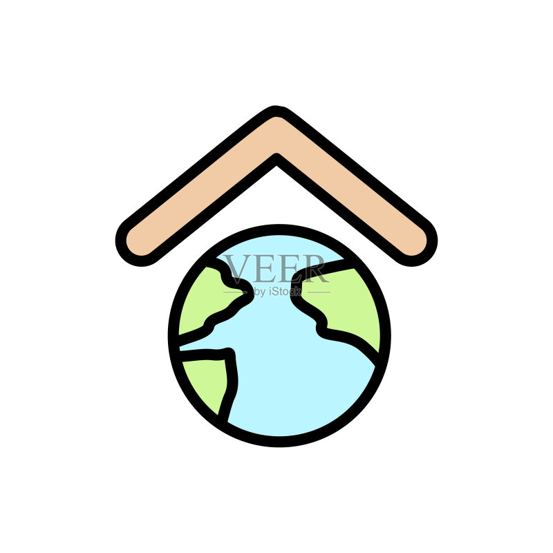 地球屋顶图标,具有UI和UX、网站或移动应用程序的地球母亲日图标的简单彩色轮廓矢量元素图标素材