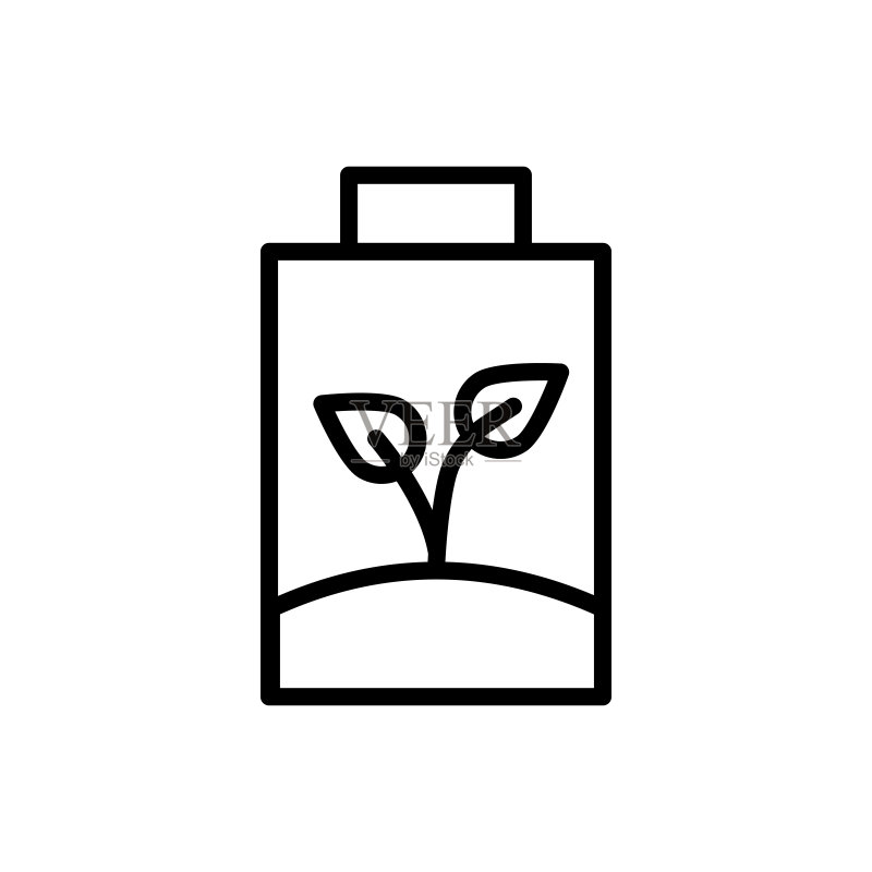 电池、植物图标。地球母亲日图标的简单线条、轮廓矢量元素,适用于UI和UX、网站或移动应用程序图标素材