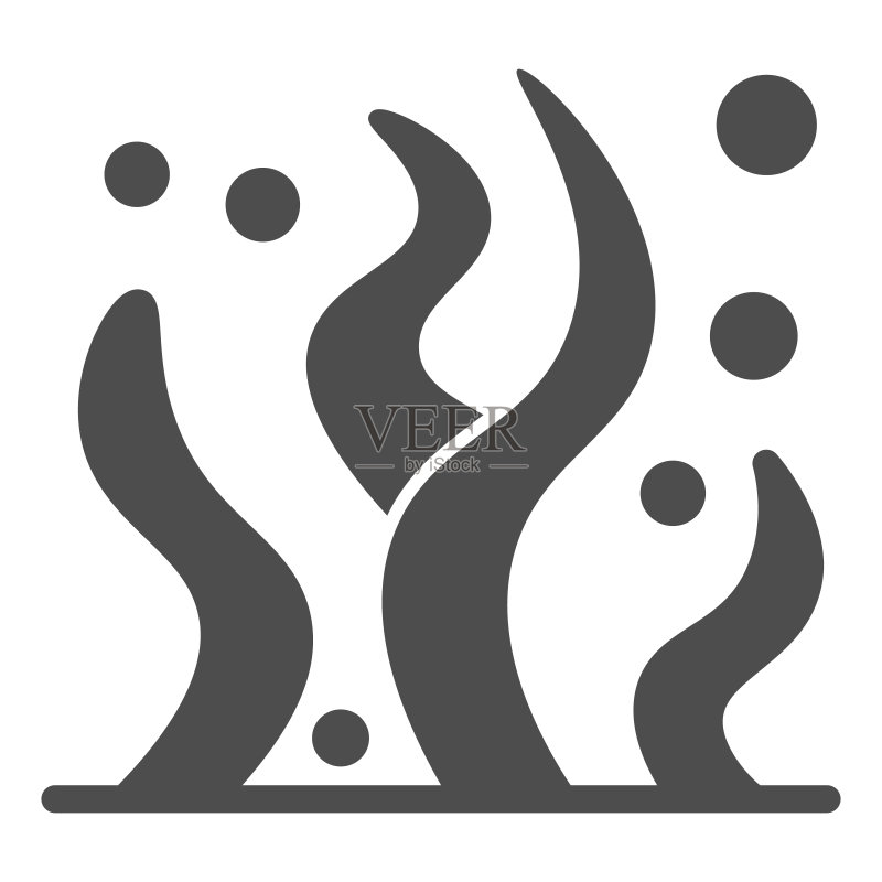 海藻实心图标:海洋和水下概念,白色背景上的海藻标志,移动概念和网页设计的字形风格海藻图标。矢量图形图标素材