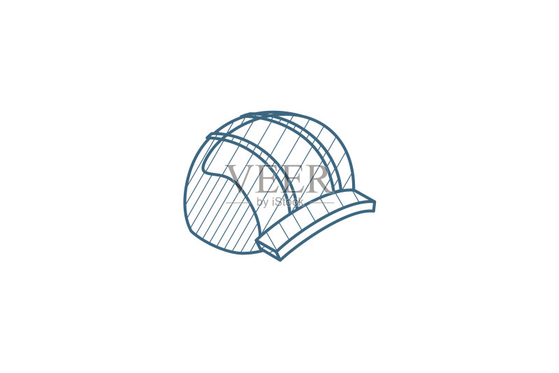 施工安全帽等距图标:3D线条艺术技术图纸,可编辑笔触矢量图标素材