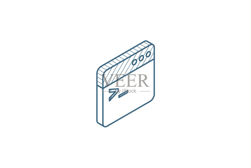 编程代码应用程序2.5D图标。3D线条艺术技术图纸。可编辑的笔触矢量图标素材
