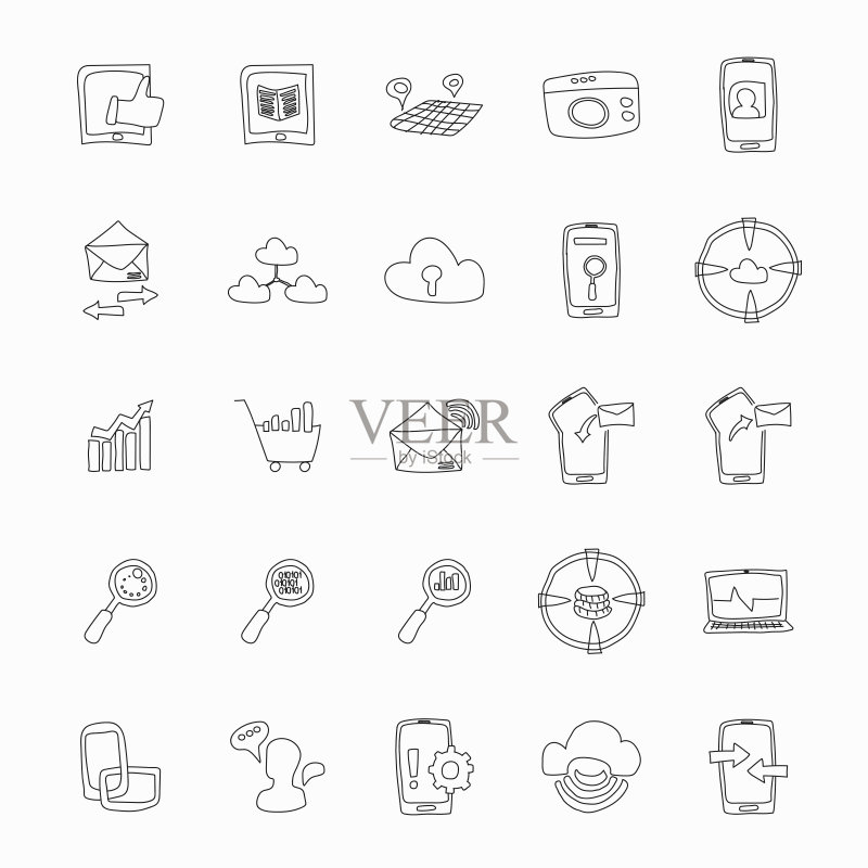 手绘线性矢量网络图标,适用于Web和UI设计、移动应用及印刷品图标素材