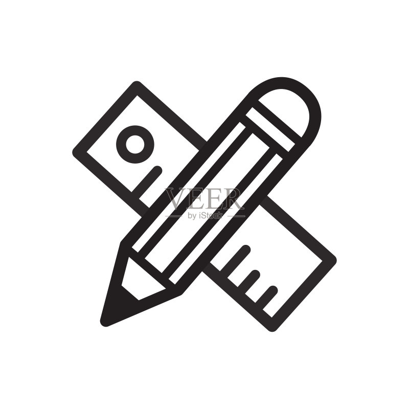 带铅笔图标的尺子矢量设计模板图标素材