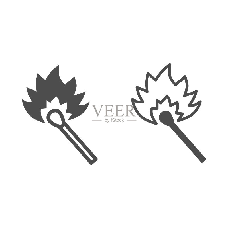 燃烧的火柴线条图标:野餐概念的火焰图标素材