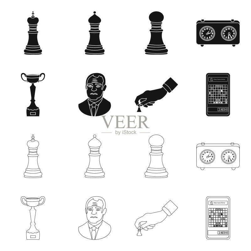 国际象棋将死和细线条符号图标素材