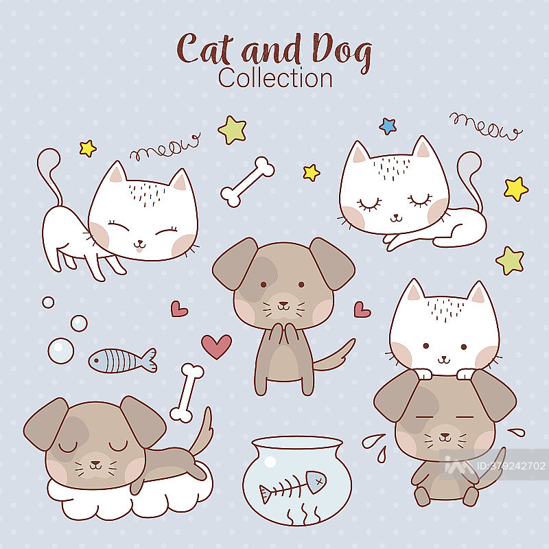 猫和狗贴纸套装图标素材