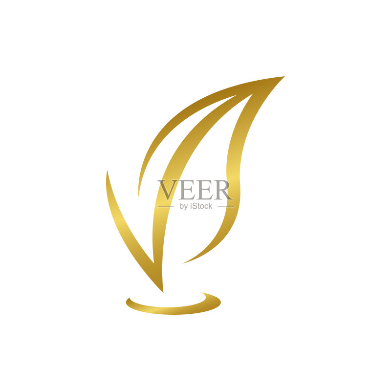 V金色叶子logo设计图标素材