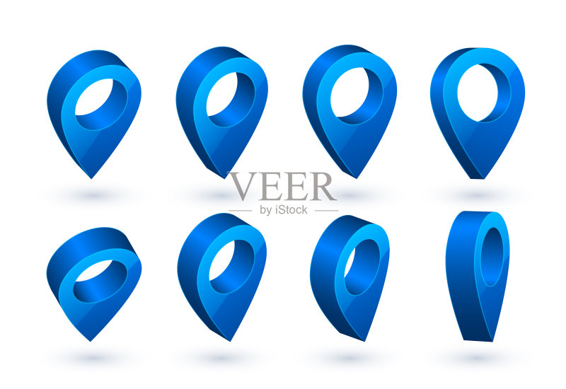 3D蓝色导航地图指针图标素材