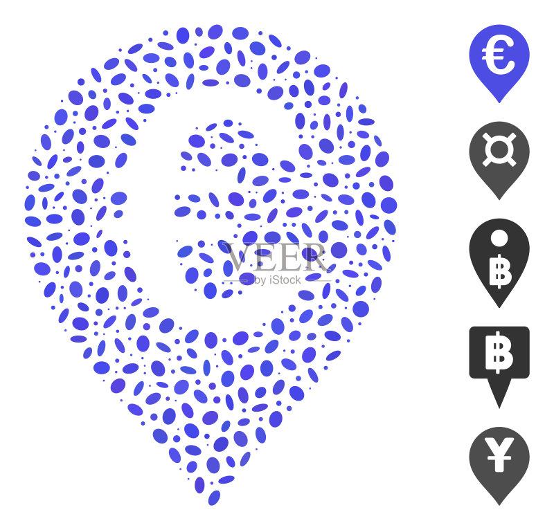 椭圆形欧元地图标记拼贴图标素材