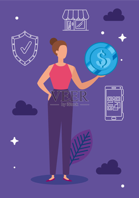 带有一组图标的商务女人图标素材