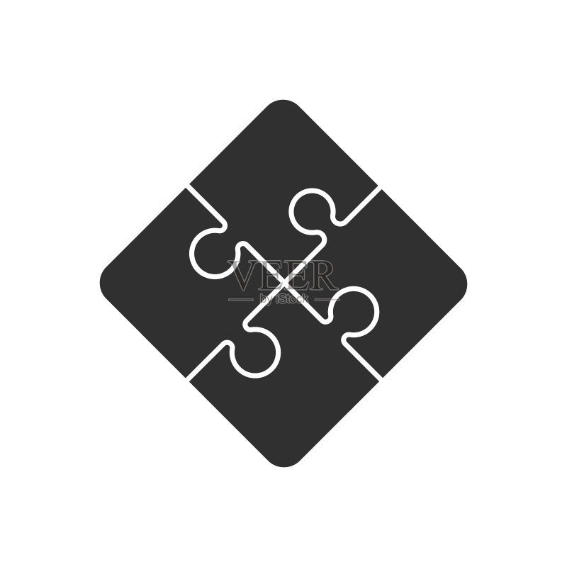 拼图块扁平图标符号,团队合作连接标志,矢量图,白色背景图标素材