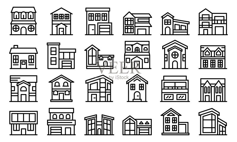 小屋图标集,轮廓样式图标素材