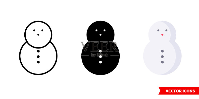 3种类型的雪人图标。隔离矢量标志符号图标素材