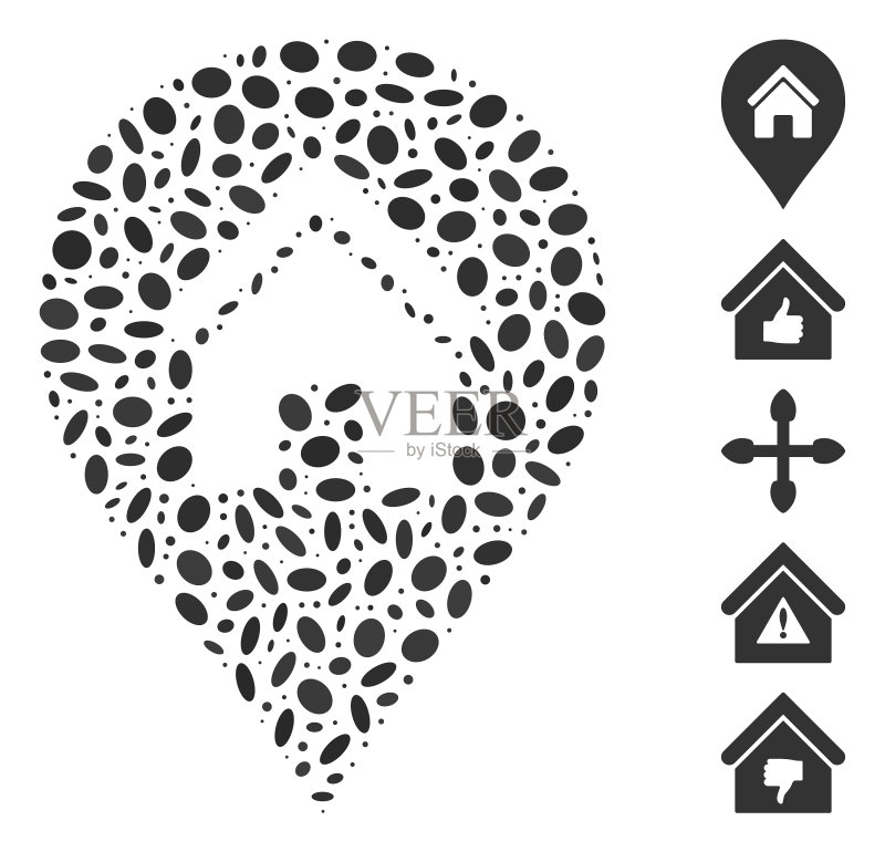 椭圆拼贴画:房地产地图标记图标素材