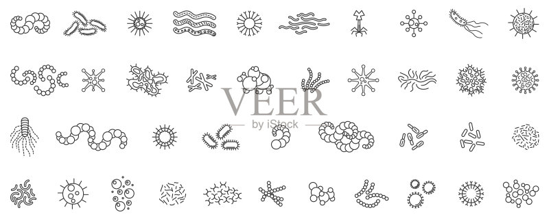 病毒细菌或微生物轮廓图标集图标素材