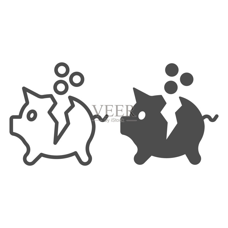 硬币储蓄罐破损:支付问题概念图标图标素材
